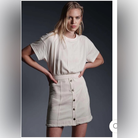 Anthropologie Dresses & Skirts - Pilcro Anthropologie Denim Skirt & Knit Tee Twofer Mini Dress Cotton Cream